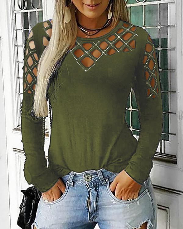 Solid Round Neck Long Sleeves Casual Knit T-shirts