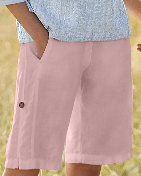 Summer Linen Casual Buttoned Shorts