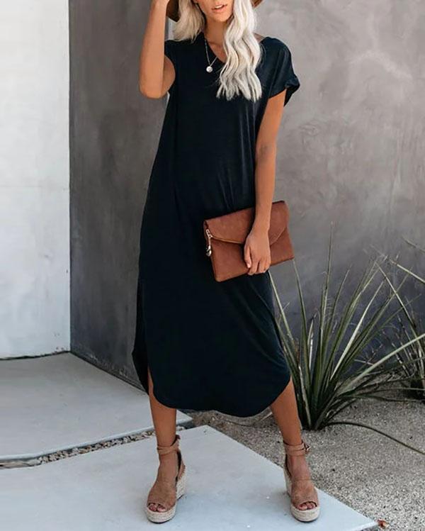 Casual Solid Short Sleeve Dresses