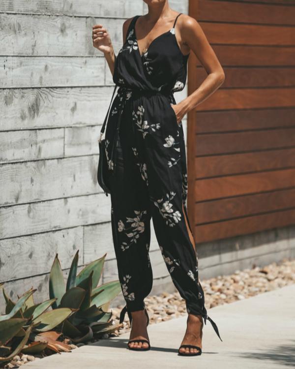 Women's Elegant Side-Slit Floral Print Jumpsuits