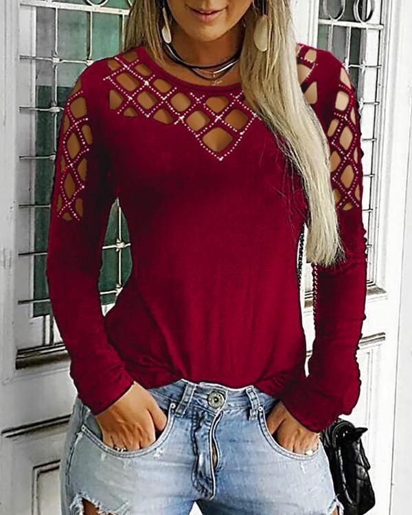 US$ 27.55 - Solid Round Neck Long Sleeves Casual Knit T-shirts - www ...