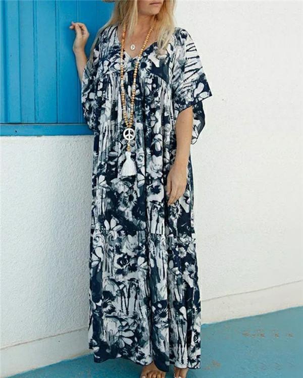 Women Summer Bohemian Short Sleeve Maxi Dress