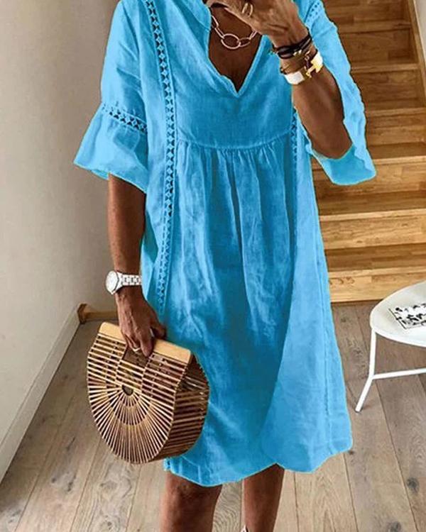 Solid Short Sleeves Crochet Casual Vacation Dresses