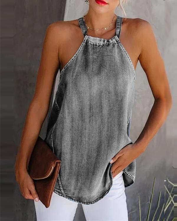 Classy Off-Shoulder Denim Sleeveless Vest