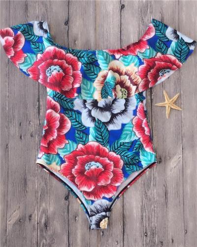 Sexy Off Shoulder One Set Printed Bikini Swimwear