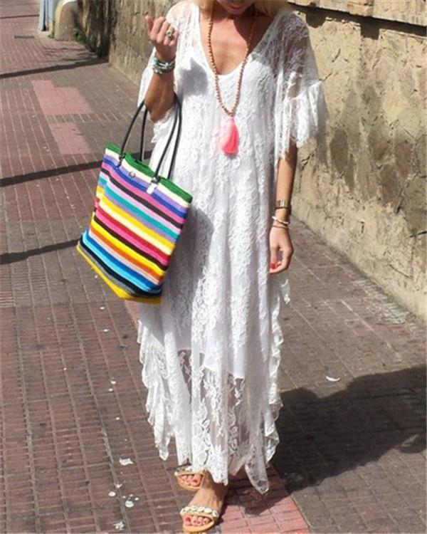 Fashion V Neck Daily Hollow Out Chic Maxi Dresses