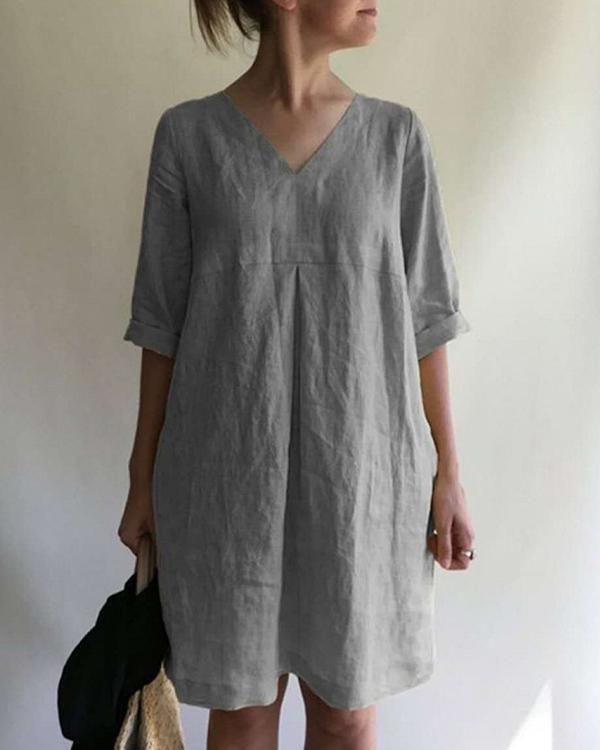 US$ 28.69 - Casual Solid Half Sleeve Mini Dress - www.narachic.com