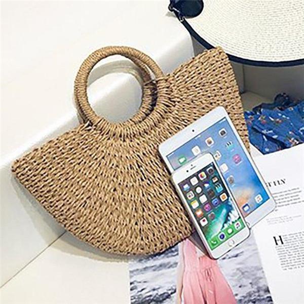 Womens Casual Beach Style Straw Bucket  Bags