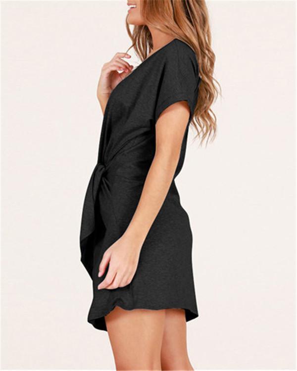 Women's Elegant Solid  Short Sleeve Round Neck Mini Dress