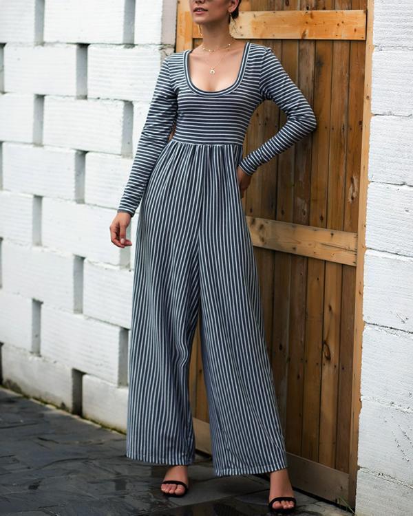 Sexy Stripe Long Sleeve Jumpsuits