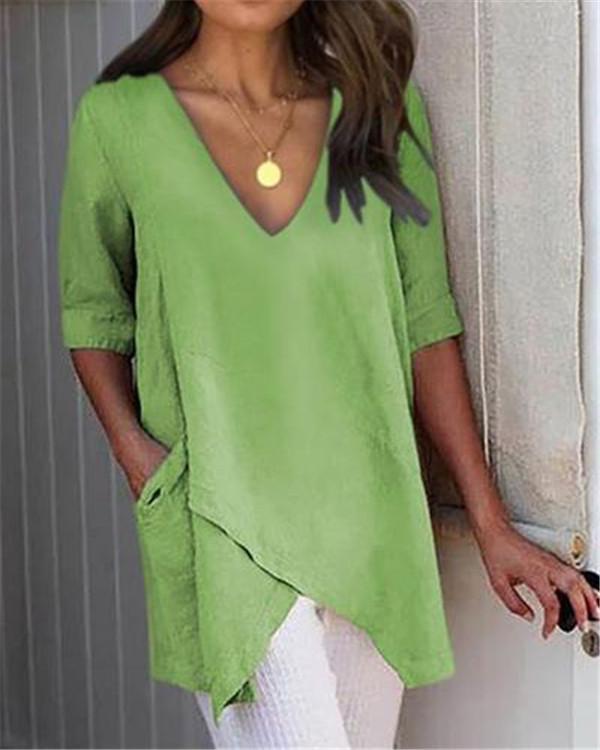 Half Sleeve Irregular Plus Size Blouses Asymmetrical  Hem Shirts