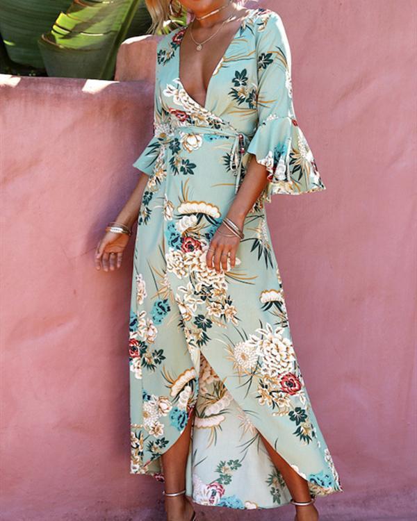 Women's Daily Floral Printed V Neck Chic Maxi Dress