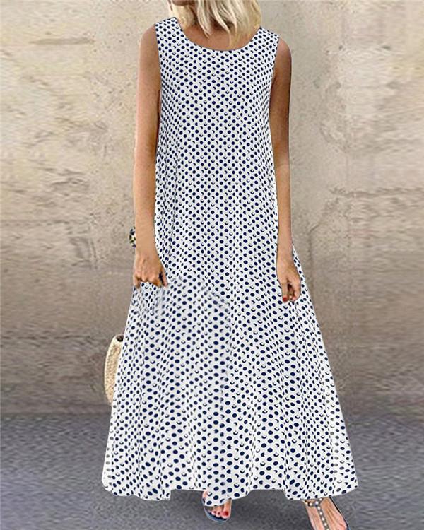 Women's Sleeveless Polka Dots Casual Fashion Daily Maxi Dress