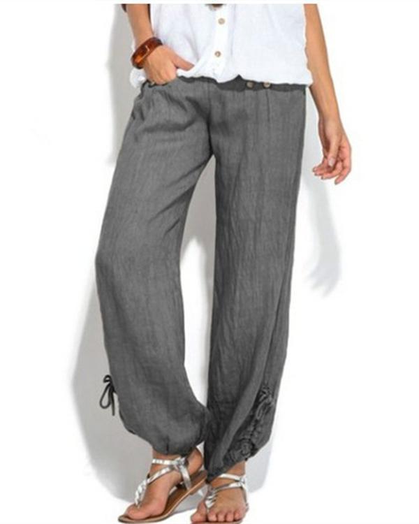 Women Casual Button Plus Size Wide Leg Pants