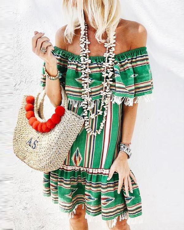 Summer Off Shoulder Bohemian Printed Casual Dress