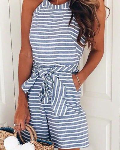 Halter Resort Striped Sleeveless Summer Romper