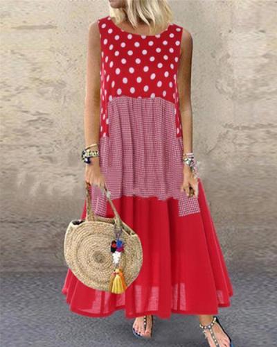 Casual Polka Dot Print Sleeveless Plus Size Dress