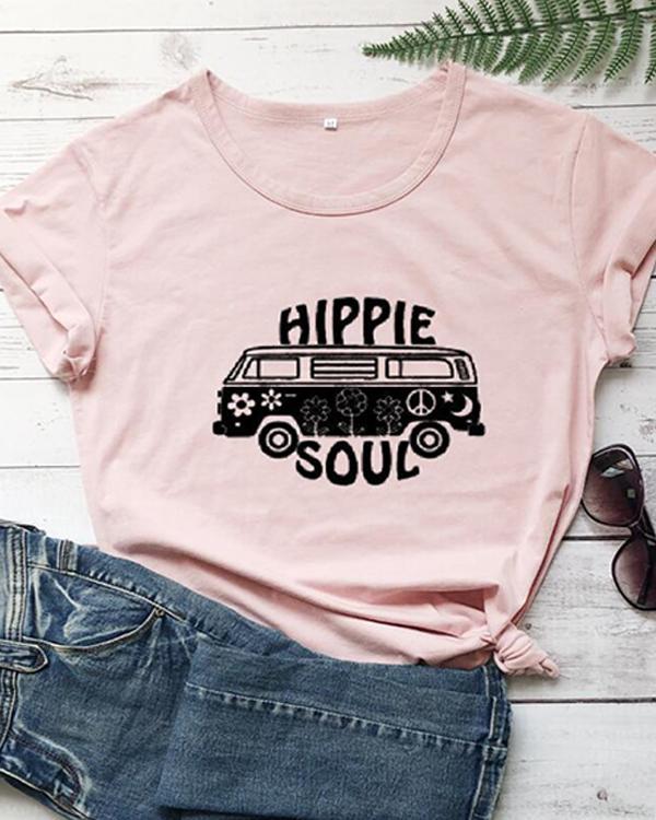 Hippie Soul Fashion Tshirt Causal Letter Printed Women Tshirt Large Size Summer Tee Tops