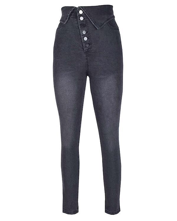 US$ 39.99 - High Waist Button Jeans Pants - www.narachic.com