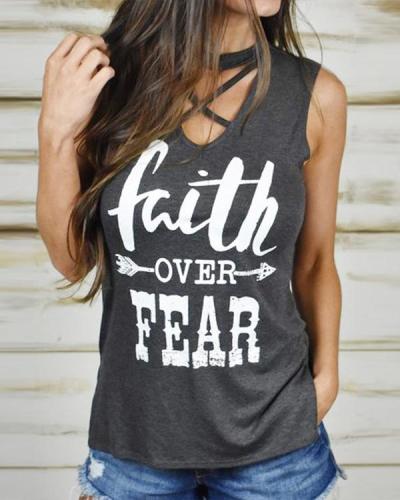 Irregular Letter Print Hollow Tank Tops