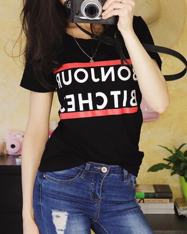 Girl's Casual Cute Printed Short Sleeve T-Shirt