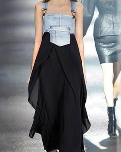 Women Fashion Plus Size Casual Black Asymmetrical Dress