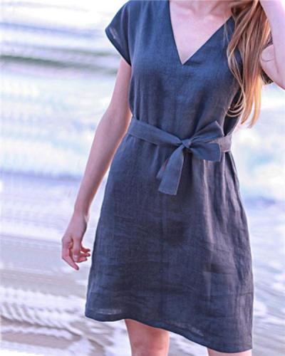 Short Sleeve Women  V Neck Chic Mini Dress