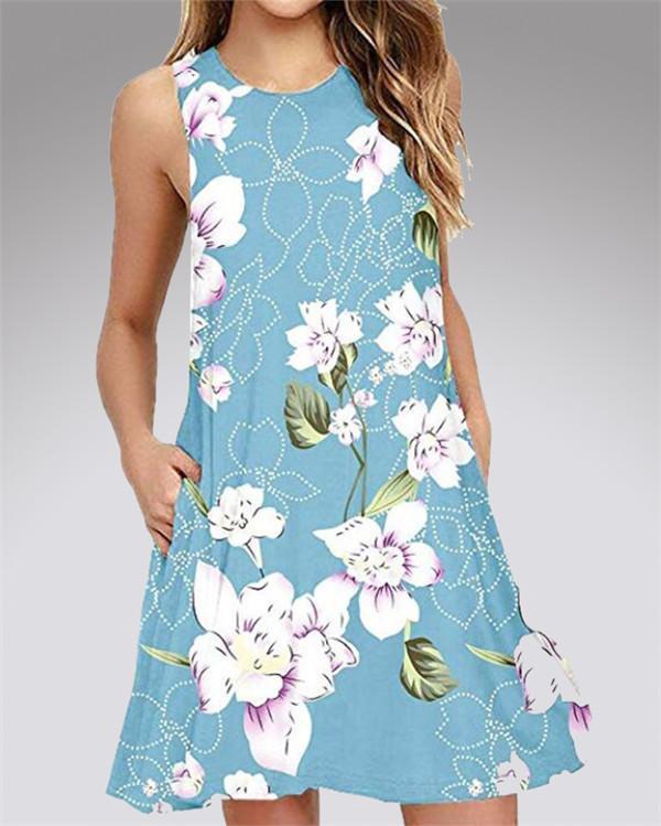 Floral Printed Fashion Sleeveless Mini Dress