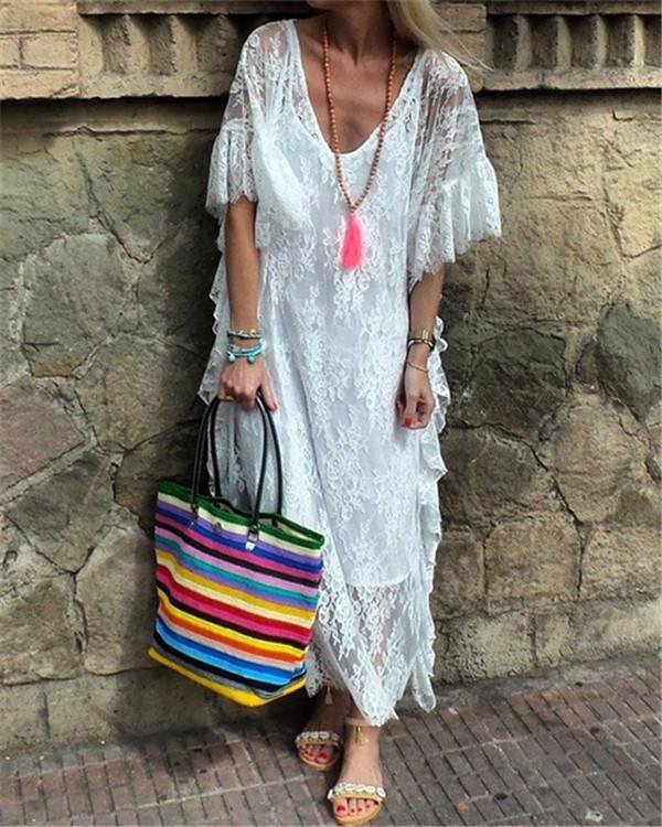 Fashion V Neck Daily Hollow Out Chic Maxi Dresses