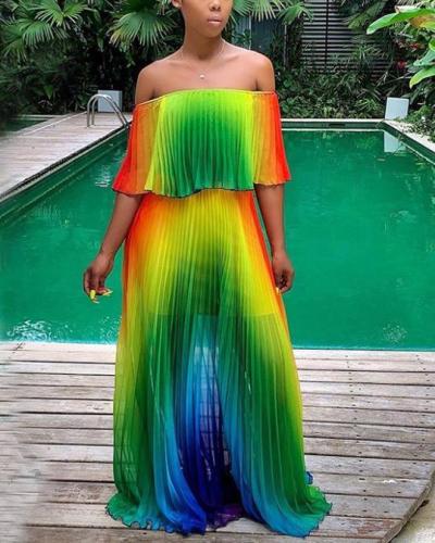 Gradient Ramp Off Shoulder Summer Maxi Dress