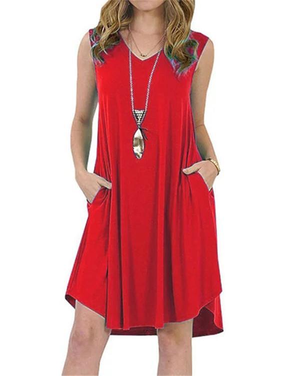 7 Colors Sleeveless Double Pocket Solid Summer Holiday Daily Fashion Mini Dresses