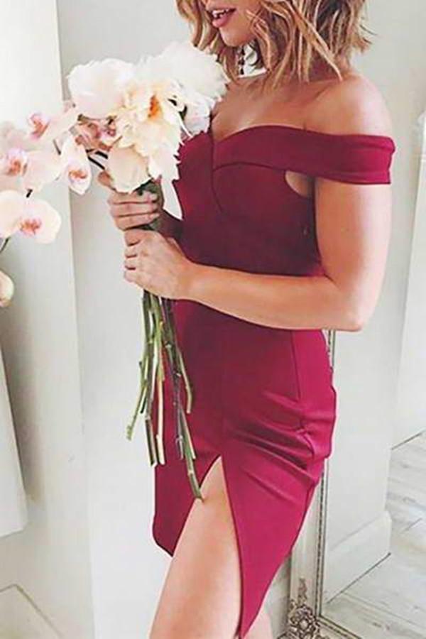 Elegant Sexy Short Side Slit Bodycon Mini Dress
