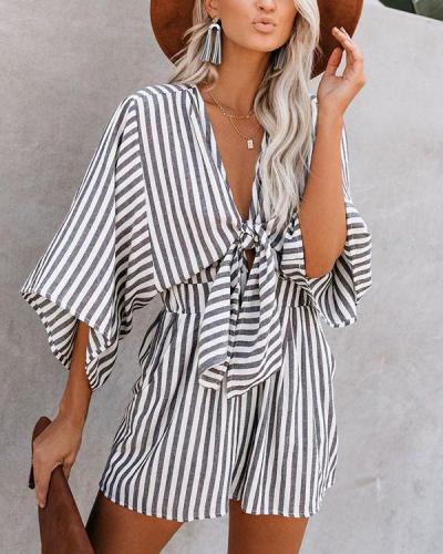 stripe Cotton Pocketed Tie Romper