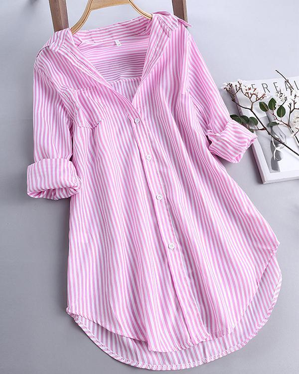 US$ 32.99 - Chic Stripe Long Sleeve Turn-down Collar Loose Shirts - www ...