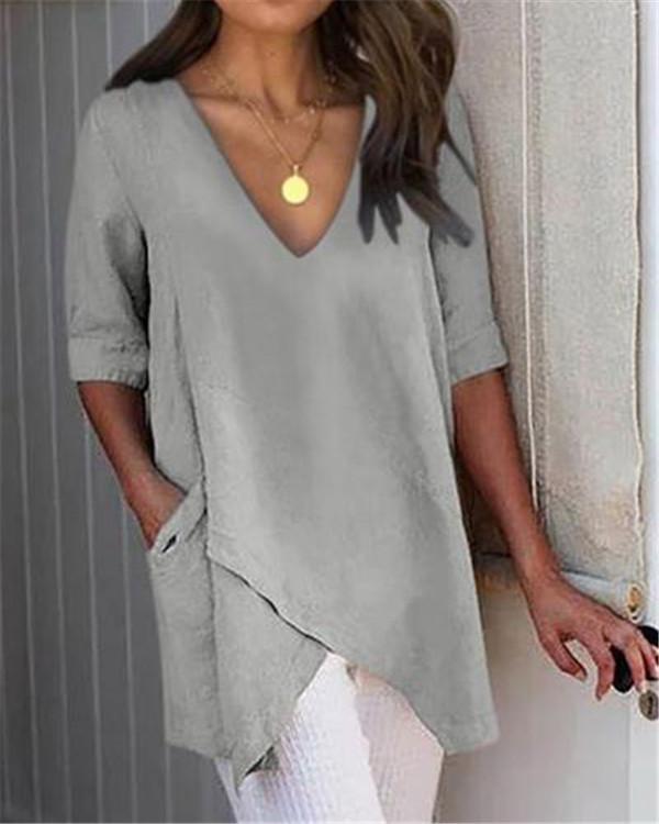 Half Sleeve Irregular Plus Size Blouses Asymmetrical  Hem Shirts