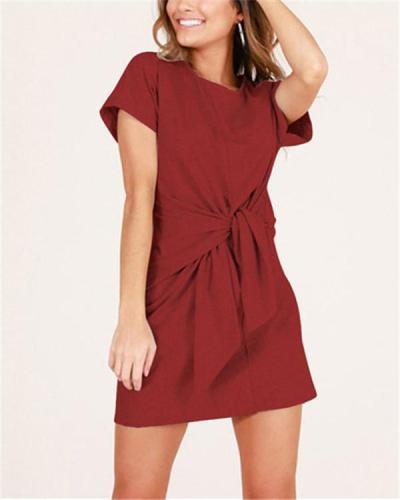 Women's Elegant Solid  Short Sleeve Round Neck Mini Dress