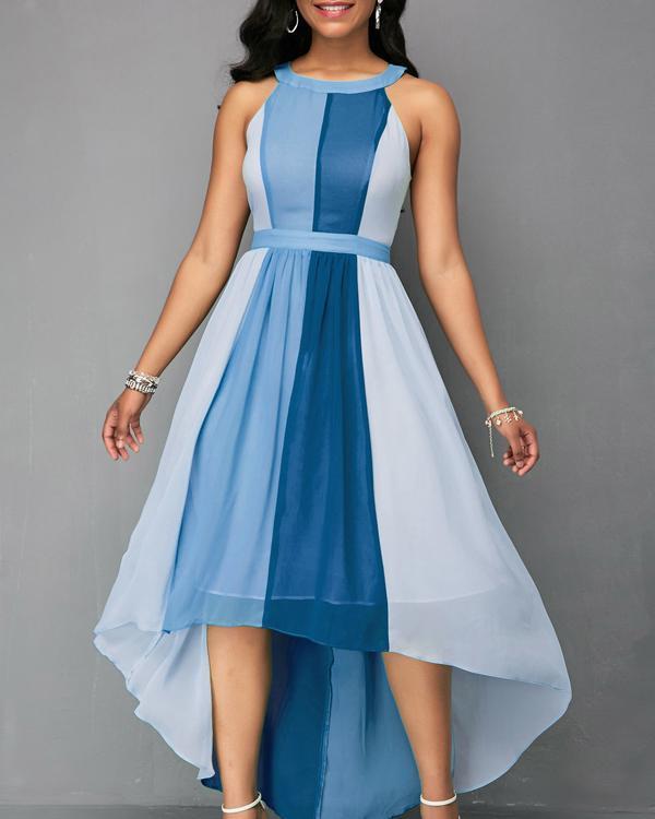 Women's Halter Neck Sleeveless Contrast Color A Maxi Dress