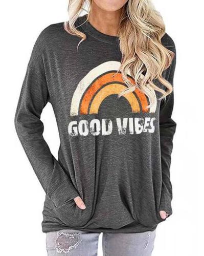 Women Good Vibes Blouse Long Sleeve Casual Fall Spring Tops