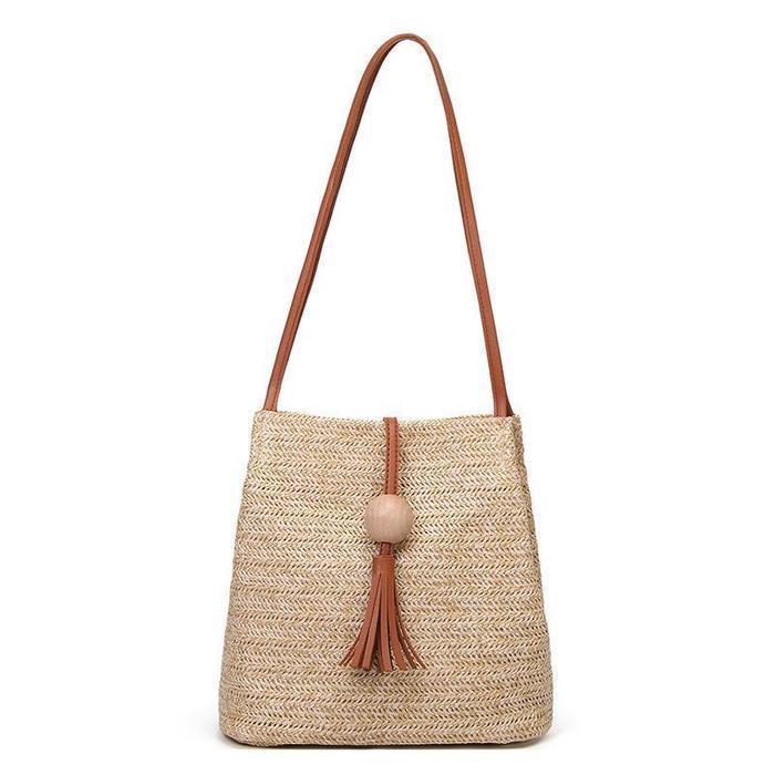 Womens Woven Straw Casual Beach Style Shoulder Tote Bags