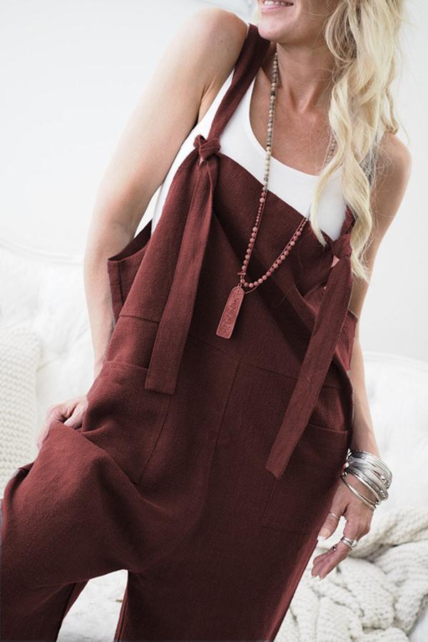 Casual Pure Color With Pockets Jumpsuits