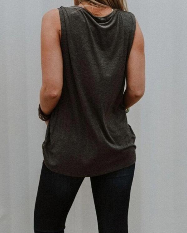 Floral Print Crew Neck Sleeveless Casual T-shirt