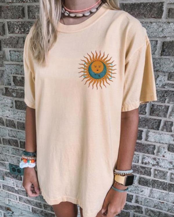 Casual Fashion Sun Print Basic T-Shirts