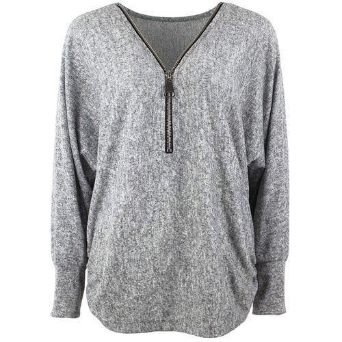 Plus Size Casual Zipper V-Neck Solid Color Long Sleeve T-shirts Tops