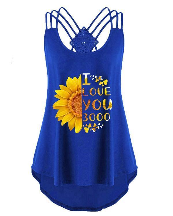 Flower Print Scoop Neck Casual Sleeveless Vest