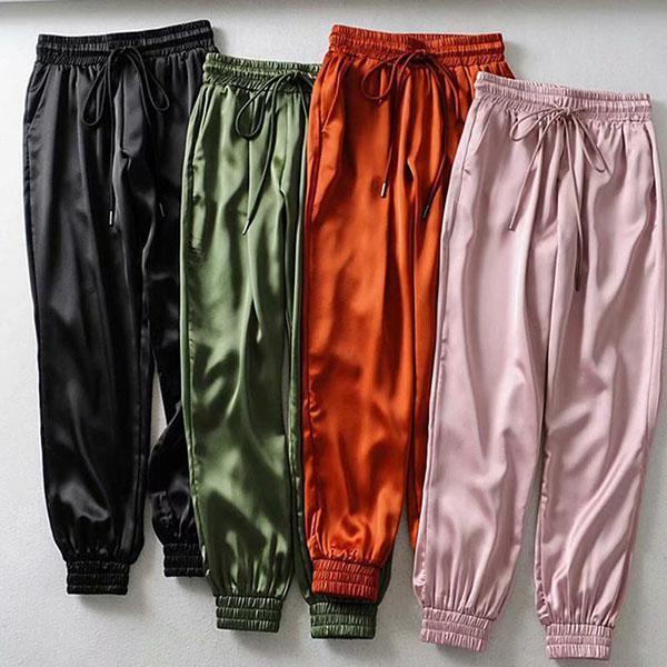 Female Summer Satin Cargo Pants Women Europe Loose Casual Sport Pants