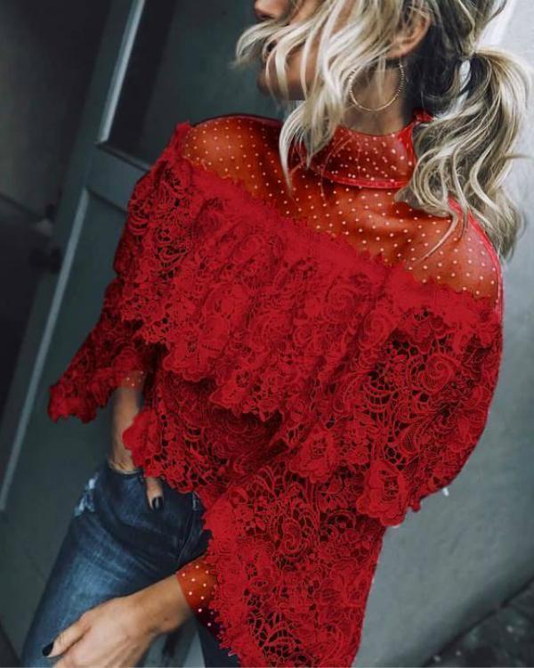 Casual Sexy Ruffle Lace Blouse