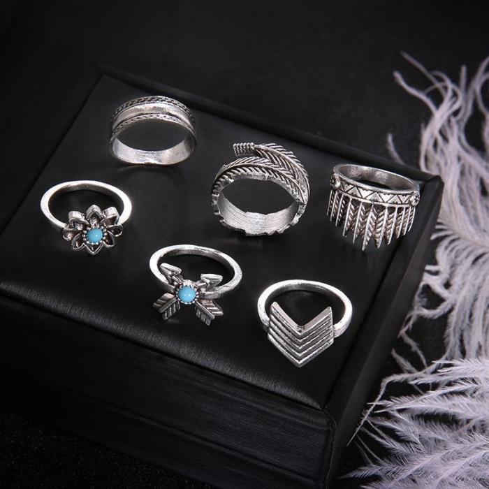 Jewelry-6 Piece Boho Turquoise Rings Sets