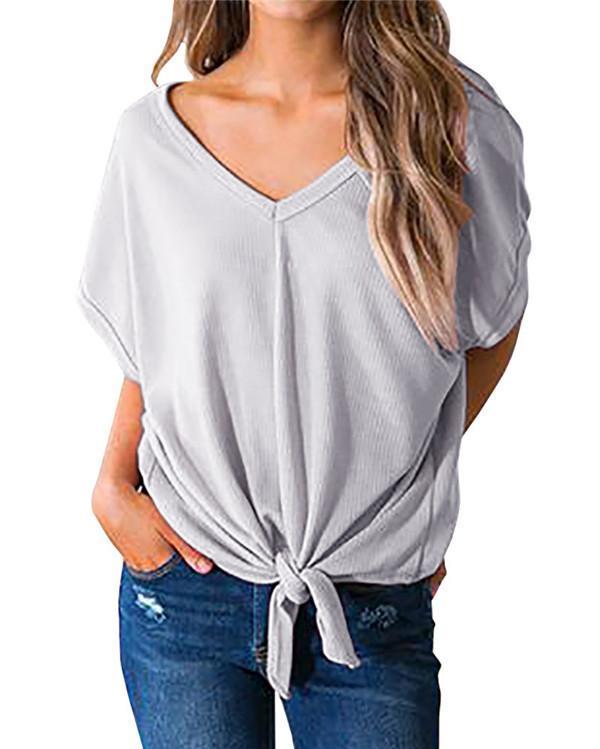 Casual V Neck Holiday Casual Short Sleeve Blouse