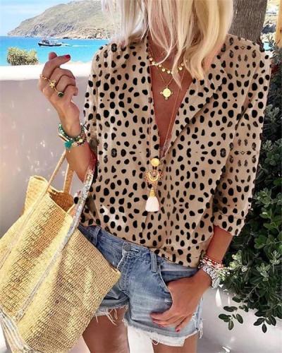 Leopard Long Sleeve Fashion Casual Daily Women Blouse