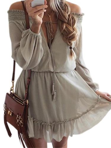 Off Shoulder Long Sleeve Beach Dress